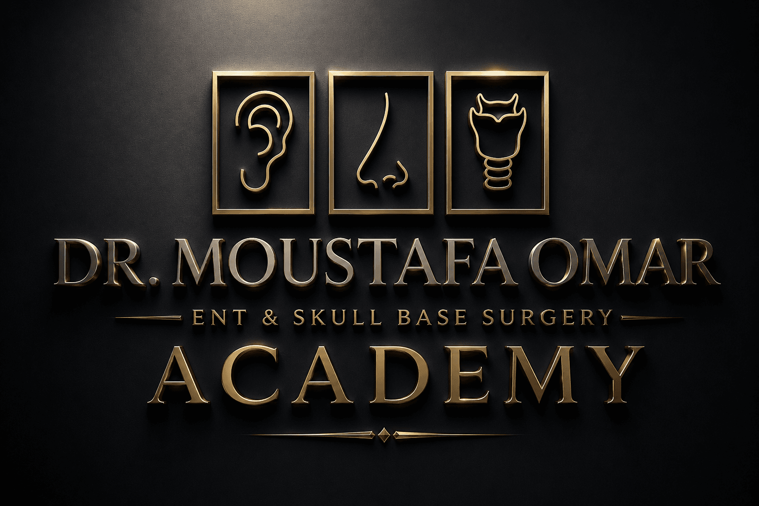 Dr. Moustafa Omar — ENT & Skull Base Surgery Academy emblem with gold icons